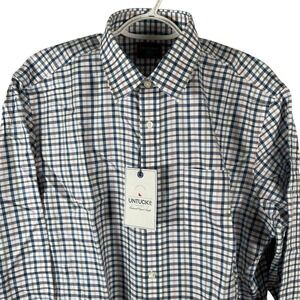 NEW UNTUCKit Seyval Wrinkle Free Button Up Shirt 3XLT Regular Blue Plaid Cotton